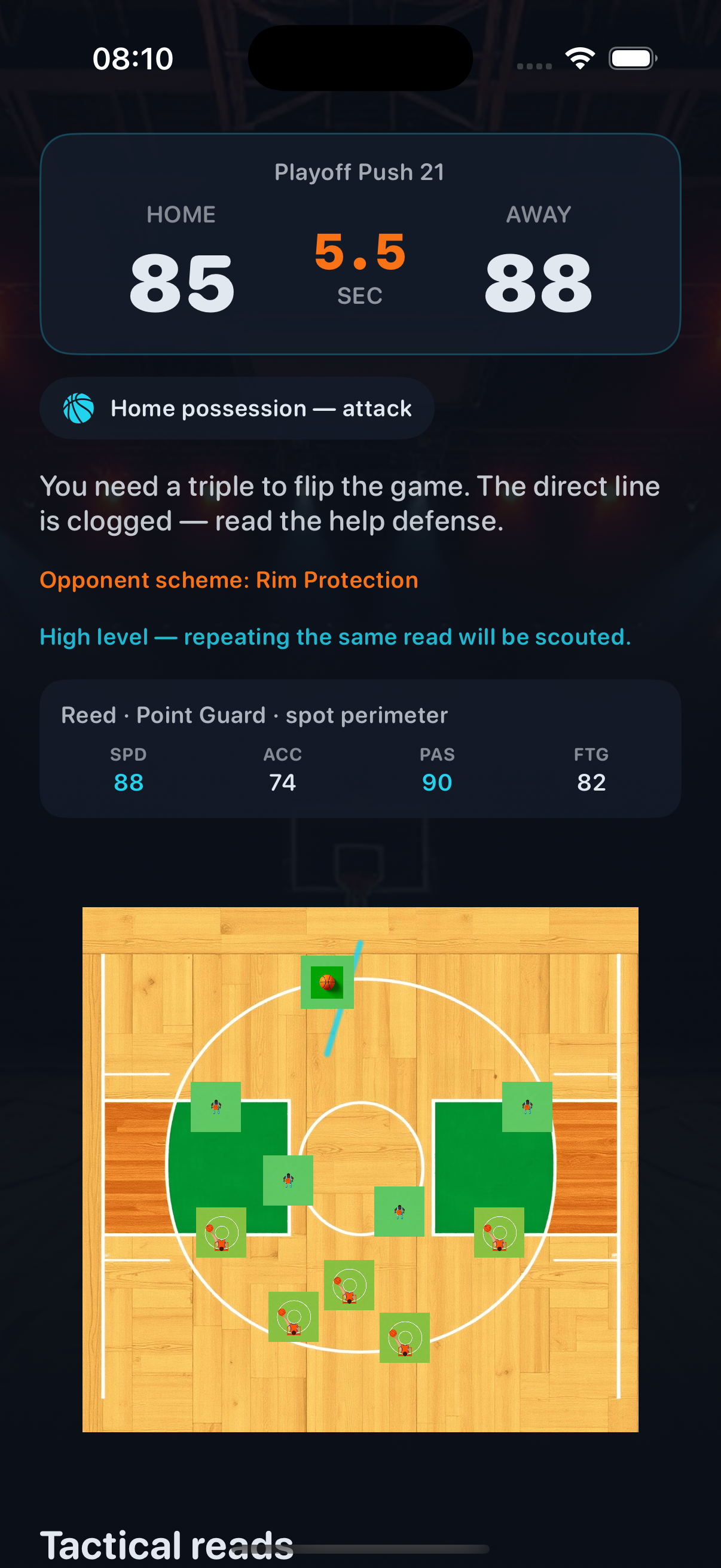 Clutch match possession with court read